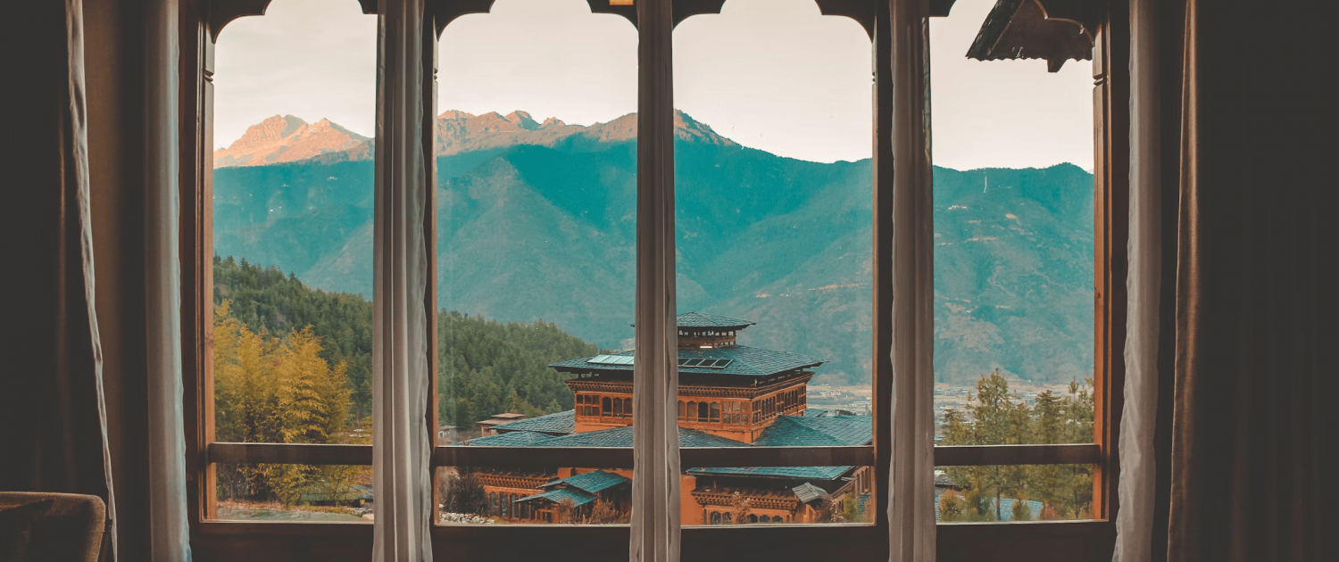 Beautiful view from Inside a hotel room in Bhutan
